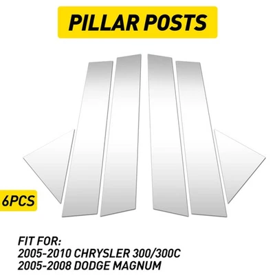 For 2005-2010 Chrysler 300/300C Chrome B-Pillar Posts Door Window Trim Cover 6x - Imagem 1 de 4