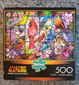 Buffalo Games Amazing Nature STAINED GLASS SONGBIRDS 500 pc puzzle COMPLETE - Picture 1 of 6