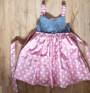 adorable girls Mia Juliana denim look pink polka dot dress size 6 - Picture 1 of 7