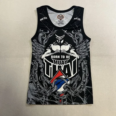 Born To Be Muay Thai Tank Top Vest Mens Small MMA Training Shirt Quick Dry Black - Image 1 of 4