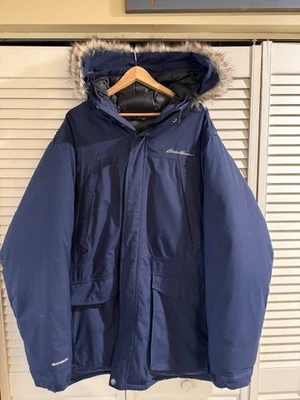 Eddie Bauer Para Hombres 2XL Plumón de Ganso Borde Climático Imitación Piel Capucha Abrigo Parka Chaqueta Foto 1 de 4