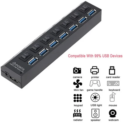USB 3.0 Hub Mehrfach-Splitter 7 Ports Netzteil schaltbar kompakt - Bild 1 von 4