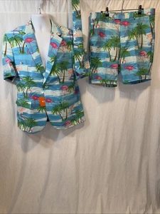 Opposuits Flaminguy Short Sleeve Suit Jacket & Shorts Suit Sz 44 Flamingos - Picture 1 of 18