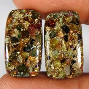 22.05 Ct Natural Multi Copper Tourmaline Cushion Pair Cabochon 19x10x3 Gemstone - Picture 1 of 3