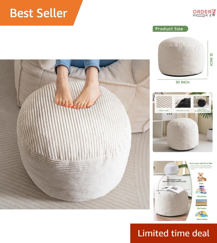 Puf redondo de pana otomano 20x15 relleno de espuma taburete de pie esponjoso sala de estar Foto 1 de 4