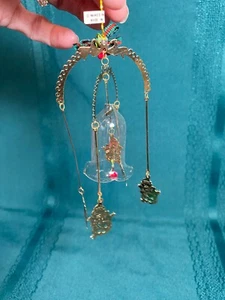 Vintage Wang's International Ornamento Muñeco de Nieve 1989 Tono Dorado Colgante Vidrio Campana CAJA - Imagen 1 de 14