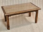 Vintage Dining Table Wth Rattan Top W/ Thin Plexiglas Protecting It For...
