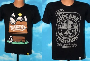 Johnny Cupcakes Lot of 2 Small Tshirts Crookey Bandit Snoopy, Cupcake Triathlon - Picture 1 of 12