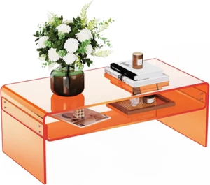 Acrylic Coffee Table for Living Room Clear Rectangle Lucite Table with Open Stor - Picture 1 of 9