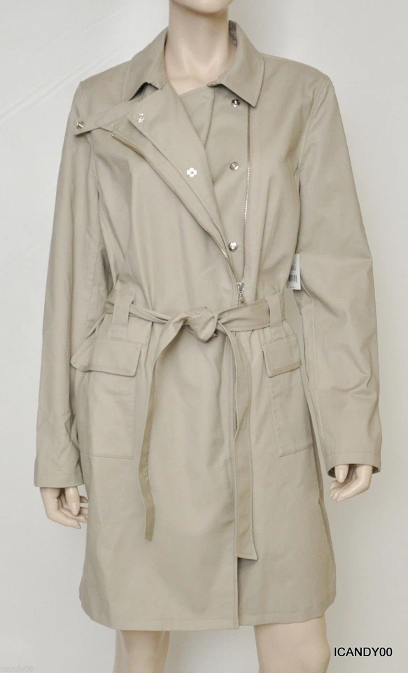 Nuevo con etiquetas $378 Tahari HOLANDA Vestido Elástico con Cinturón Abrigo Chaqueta Parka Top Beige L Foto 1 de 1