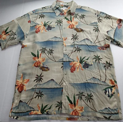 Pierre Cardin Men's Short Sleeve Button Front Shirt Size Large Tan Fish Print - Image 1 of 4