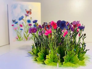 ORIGAMI POP CARDS Cornflower Garden Butterflies Happy Birthday 3D Pop Up Card - Picture 1 of 14