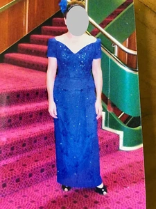 VINTAGE EVENING DRESS 1940s GLAMOUR COCKTAIL PROM CRUISE PARTY BLUE - Picture 1 of 12