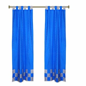 2 cortinas eclécticas de coral indio sari cortinas con pestaña cortinas superiores - Imagen 1 de 18
