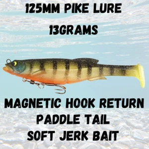 Big Pike Fishing Lure 125mm Jerkbait – Magnetic Hook, Shad, Perch, 21g + Trace - Picture 1 of 10