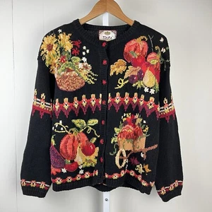 Vintage Tiara International Cardigan Sweater Pumpkin Fall Ugly Chunky Medium - Picture 1 of 8