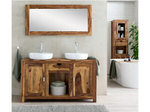Waschtisch mit Spiegel Palisander Doppelwaschtisch Holz massiv Badmöbel Lagos