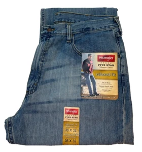 Pantalones de mezclilla para hombre Wrangler Five Star Premium calce relajado rectos talla W36 L32 azules - Imagen 1 de 9