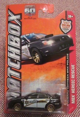 MATCHBOX 2013 MBX HEROIC RESCUE SUBARU IMPREZA WRX POLICE #94 BLACK - Image 1 of 4