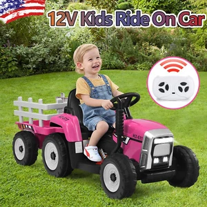 12V Electric Kids Ride On Tractor w/Trailer Battery Powered Christmas Gift Toy  - Picture 1 of 12