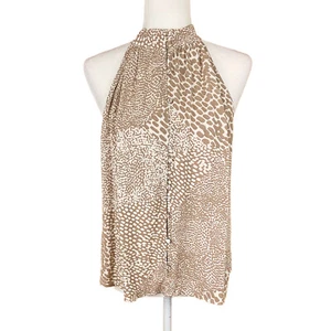 Express Halter Neck Sleeveless Top Sz M Tan White Animal Print Button Front NWT - Picture 1 of 5