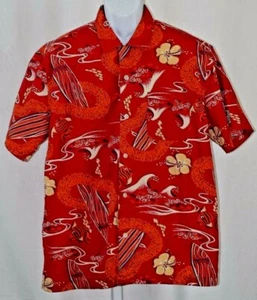 Structure Red Hawaiian Surfboard Floral Camp Shirt 100% Cotton Large 50” Chest - Picture 1 of 6