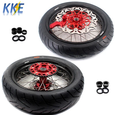 KKE 17" Tire Supermoto Wheels Fit Honda CRF250R 2004-2013 CRF450R 2002-2012 Red - Image 1 of 4