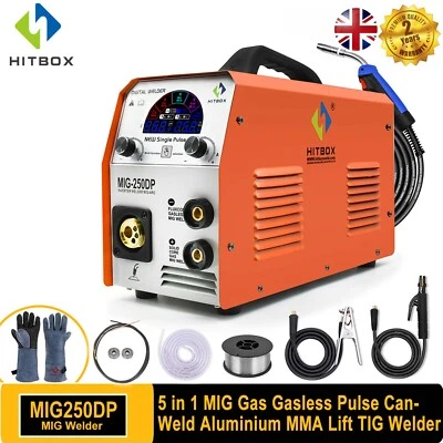 HITBOX 6 IN 1 Pulse Aluminum MIG Welder 250A TIG MMA Welding Machine Gas No Gas - Image 1 of 4