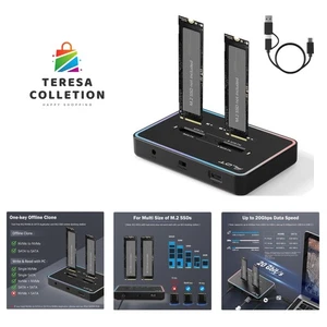 M.2 Duplicator Cloner Dual-Bay Offline USB C to NVME SATA Docking Station, M.... - Afbeelding 1 van 10