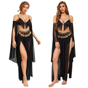 Womens Belly Dance Outfits Mesh Bra High-Slit Costume Themed Party Dancewear - Picture 1 of 22
