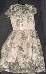 Chi Chi London Floral Embroidered Mesh Overlay Midi Dress In Nude Size Uk8 - Picture 1 of 4