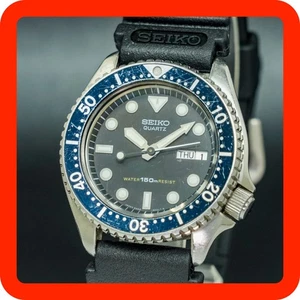 Vintage1983 SEIKO Diver Quartz 150m 6458-6000 New Band Black Dial Navy MEN Watch - Picture 1 of 19