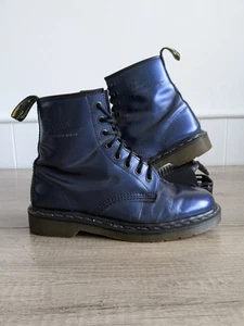 Dr Martens Metallic Blue Leather Boots Made In UK - UK Size 7 Air Cushion Sole - Picture 1 of 19