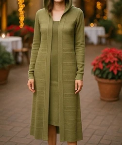Marled Sweater Size S Green Duster Cardigan Hooded Boho Hippie - Picture 1 of 9