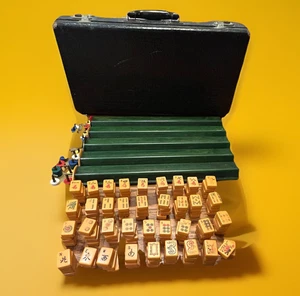 VTG ES Lowe Mah Jongg Set 1950s Bakelite Tiles 5 Racks Chips Bettor FLAWS READ - Picture 1 of 24