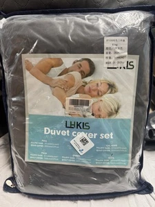 LHKIS Farmhouse KING Duvet Cover Set Dark Gray Soft Microfiber 3 Pieces - Picture 1 of 5