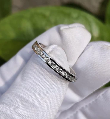 1 CTW Round Cut Moissanite Channel Set Full Eternity Band 14K White Gold Plated - Image 1 of 4