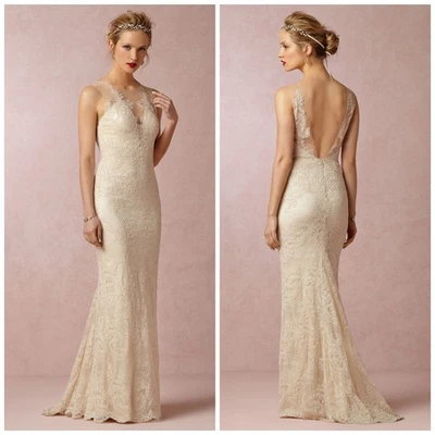 Vestido de novia BHLDN Catherine Deane Yasmin Illusion encaje marfil $2000 talla 2 Foto 1 de 4