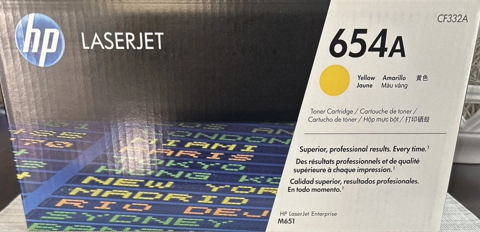 Cartucho de impresión de tóner amarillo HP LASERJET 654A (CF332A) - NUEVO SELLADO  Foto 1 de 1