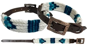 Collar de perro Showman Couture de cuero con cordón azul y blanco - Imagen 1 de 1