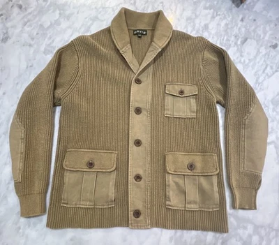 Orvis Hawker Twill Field Cardigan Knit Sweater Mens Large Khaki Tan Gorpcore Dad - Image 1 of 4