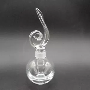 Vintage Clear Glass Perfume Bottle with Glass Leaf or Abstract Swirl Stopper - Picture 1 of 7