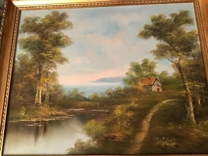 Hervorragend gerahmtes Ölgemälde "Land/Meer/Seeszene" signiert EH Derby 50 cm x 40 cm - Bild 1 von 9