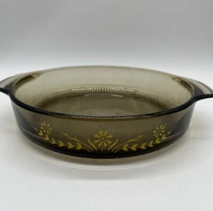 Casserole Pie Light Cranberry Baking Yellow Daisy Vintage Glass Dish 8.5" - Picture 1 of 7