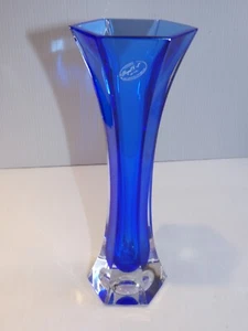 Royal Art Italy Blue Glass Vase with Clear Base, 6-Sided - Picture 1 of 6