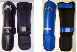 NEW W1 Leather Shin Instep Guards - Muay Thai Kickboxing MMA UFC - Black or Blue - Picture 1 of 7