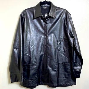 Cider Vegan Leather Black Button Down Long Sleeve Shirt Jacket Size XL NWT - Picture 1 of 11