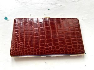 CIGARETTE CASE BROWN FAUX SNAKE / CROCODILE SKIN - Picture 1 of 5