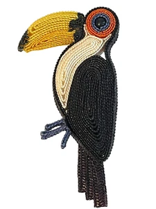 Broche pájaro tucán vintage años 60 hecho a mano con cintas - Imagen 1 de 3