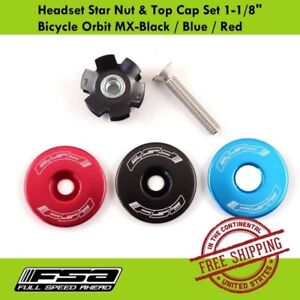 FSA Orbit MX Bike Headset Star Nut & Top Cap Set (1-1/8") - Black / Blue / Red